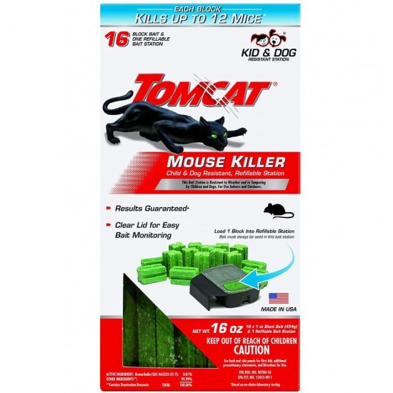 Tomcat Mouse Killer Refillable Station for Indoor/Outdoor Use - Child and Dog Resistant 1 Station with 16 Baits